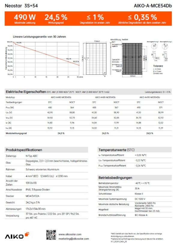 Aiko 3S54 Fullblack 490W Datasheet