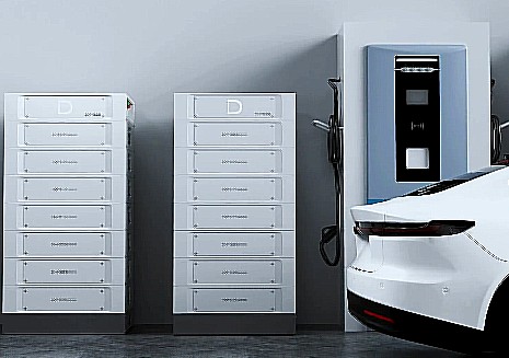 Dyness Stack100 Tower used to charge EV car